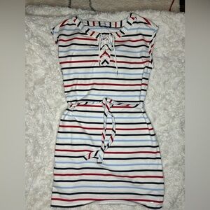 Tommy Hilfiger Striped Lace-Up Belted Dress